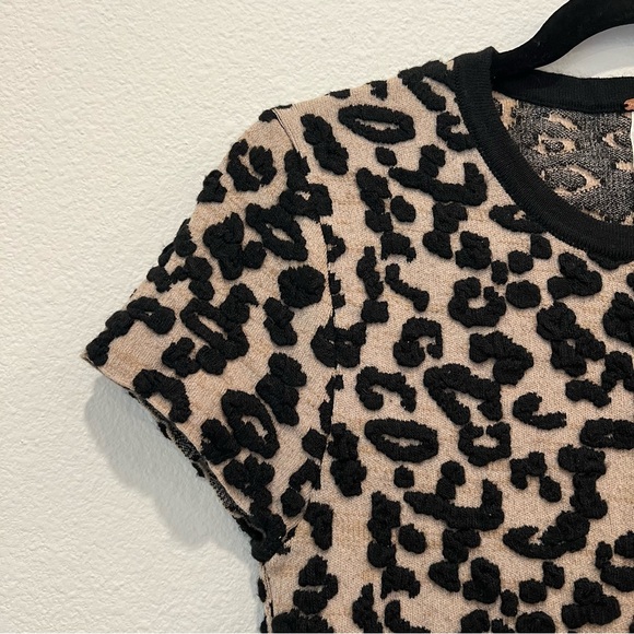 Free People Leopard Print Mini Dress Size S Bodycon Chunky Knit Wool/cotton Blen - Picture 3 of 9